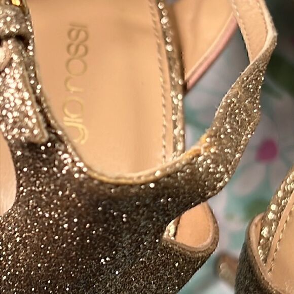 Sergio Rossi Scarpe Donna Rose Ribbon and Gold Glitter Heels - Picture 15 of 17